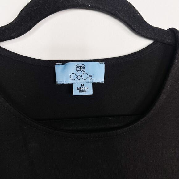 CeCe Womens Medium M Black Knot Short Sleeve Scoop Neck Blouse Top Stretch - Picture 4 of 6